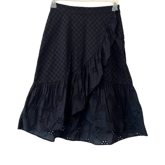 LOFT Embroidered Eyelet Black Ruffle Skirt - Picture 2 of 6